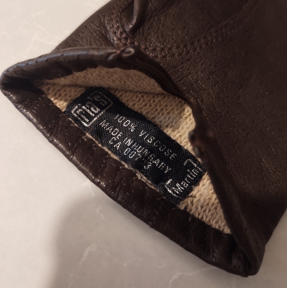Vintage Kid Leather Gloves (lined) Made in Hungary | Brown Sz 6.5-7 - Picture 7 of 12
